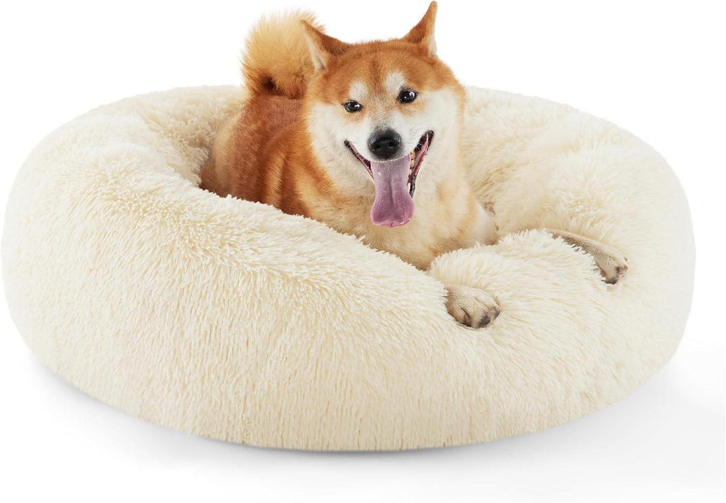 Bedsure Dog Bed Donut Bed - Washable Cat Beds for Indoor Cats Large, Fluffy Calming Kitten Bed for Small Dog and Puppy, Grey, 50x50x16cm - Comfort Style