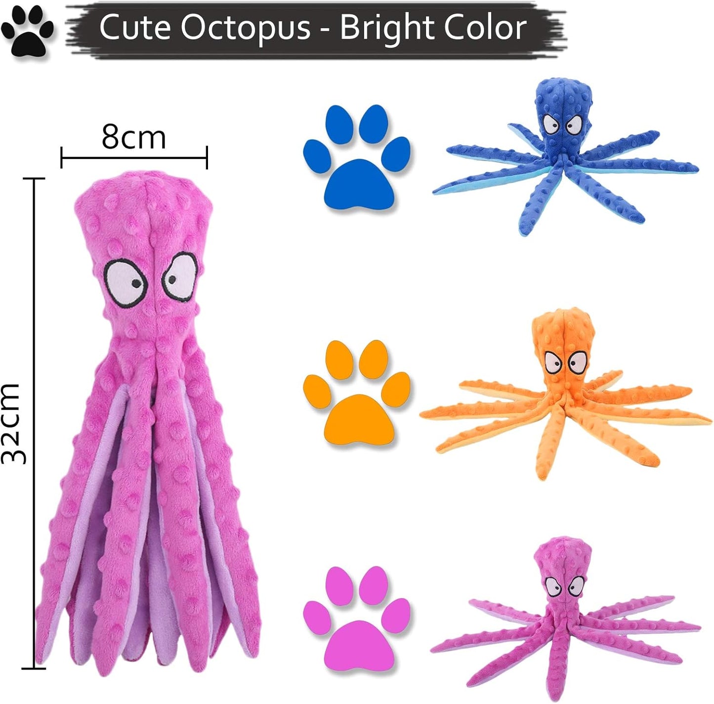 Acehome Squeaky Dog Interactive Play Toy,No Stuffing Octopus Dog Chew Toy with Crinkle Paper for Medium and Large Dog Playing(Blue) - Comfort Style