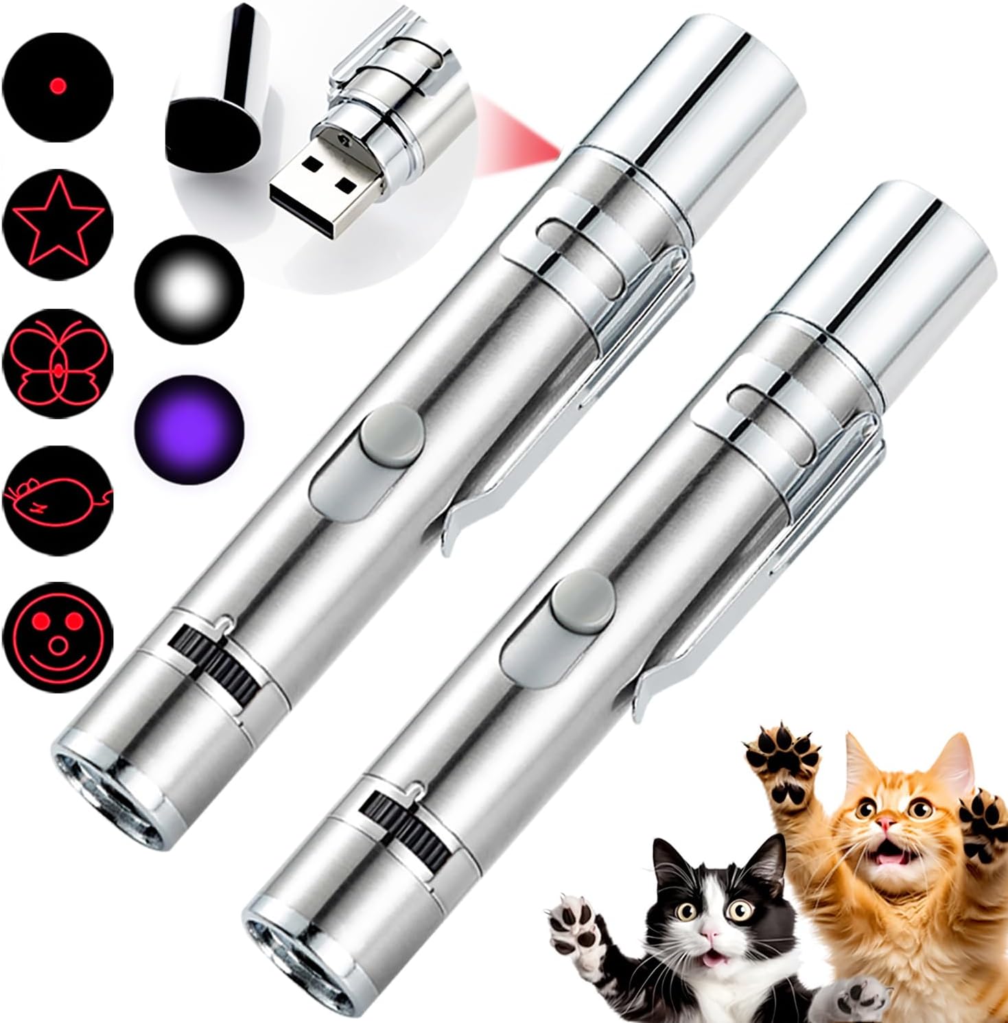 Cakkone Cat Toys, 7 in 1 Function Red Pointer Interactive Cat Toy, USB Rechargeable LED Cat Light Pen, Cat Toys Interactive for Indoor Cats Dog, Red Dot Kitten Practice Chaser Toys - Comfort Style