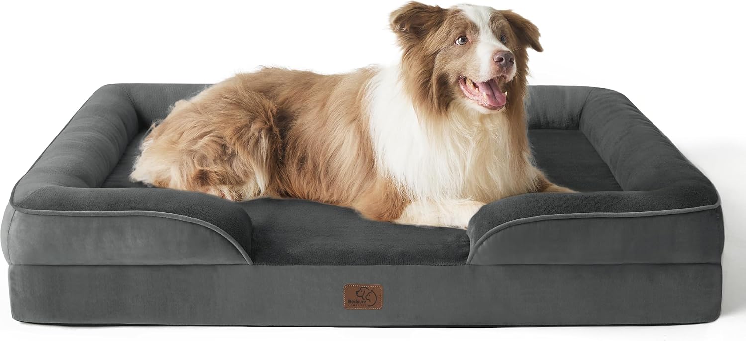 Bedsure Dog Sofa Bed Extra Large - Washable Orthopedic Dog Beds and Couch with Removable Flannel Zipper Cover, XL Waterproof Human Dog Bed for Adults, 106x80x16cm - Comfort Style