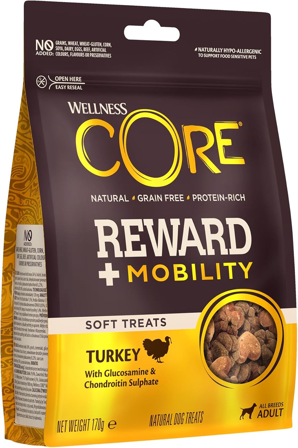 Wellness CORE Reward+ Digestion, 170g, Krill, Soft Dog Treats for All Dog Breeds, All-Natural, Grain-Free, High Meat Content, Protein-Rich, Supports Healthy Digestion - Comfort Style