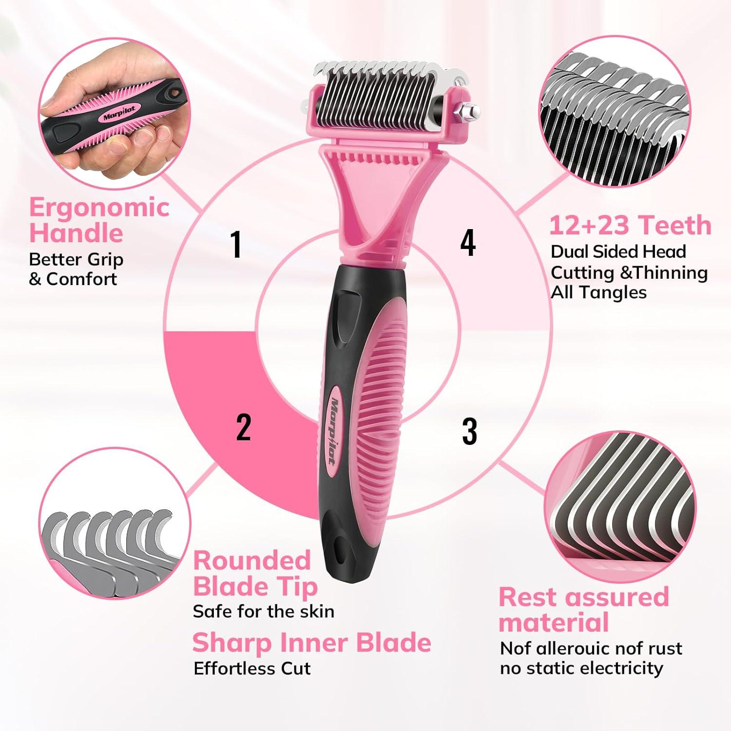 Morpilot Dog Brush Cat Brush Grooming Comb, 23+12 Double Sided Undercoat Rake Dematting Deshedding Tool for Long Hair Pets Cat Dog Slicker Shedding Brushes Efficiently Reduces Hair Loss by up to 90% - Comfort Style