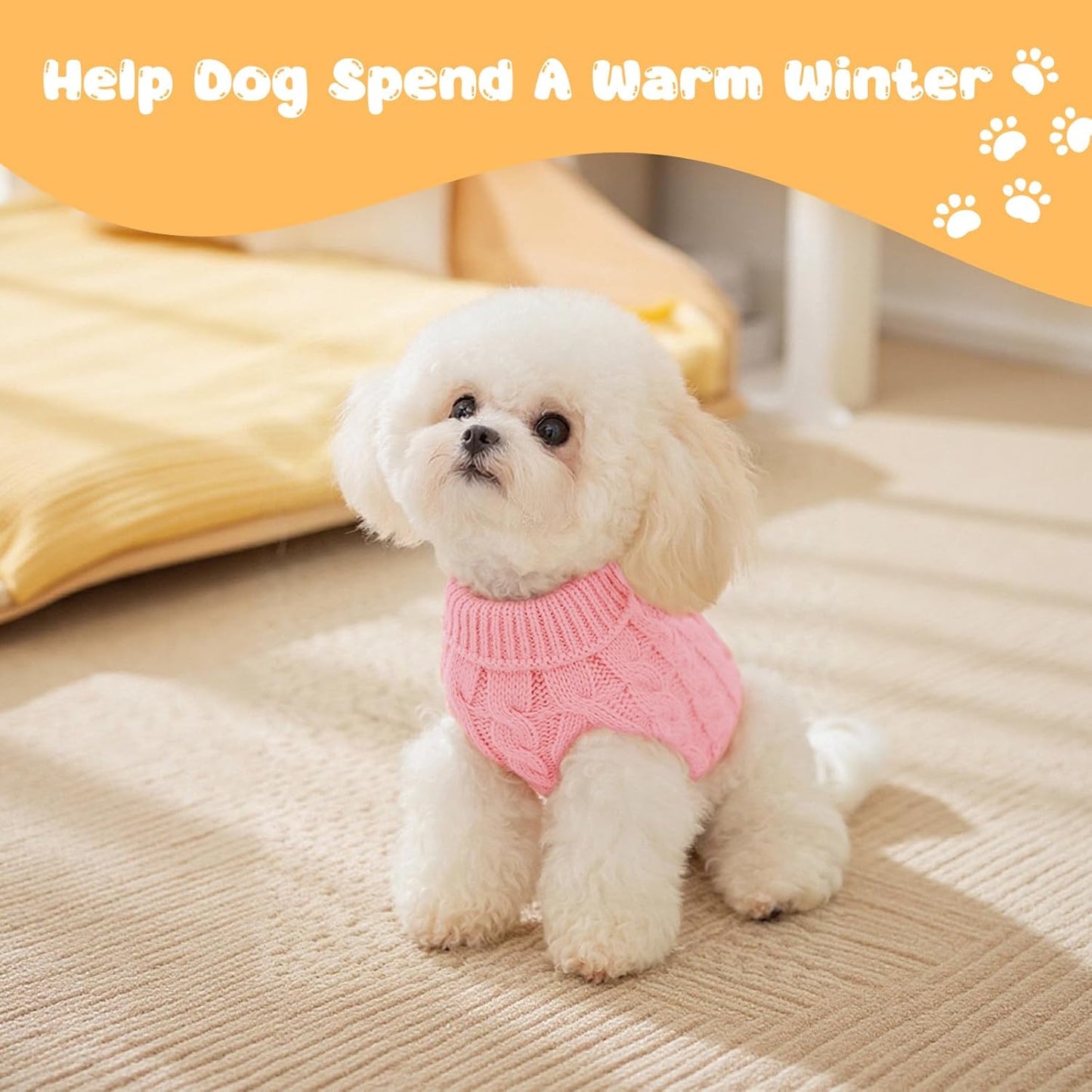 Fiohiros Dog Jumpers Knitted Turtleneck, Warm Winter Dachshund Jumper Cute, Apparel Puppy Twist Striped Vest Dog Clothes for Dogs Cats