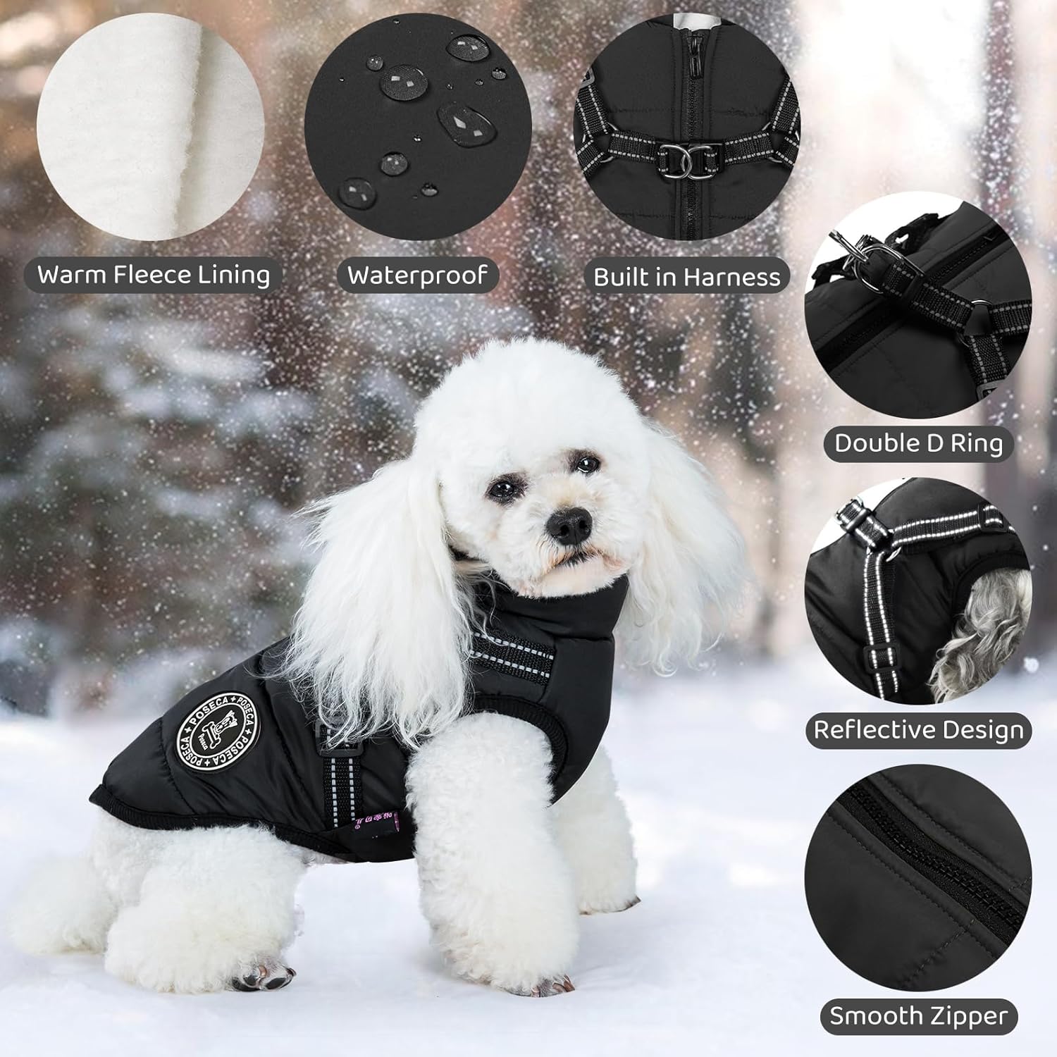 Poseca Dog Clothes for Small Dogs Dog Coat Waterproof Winter Jacket Warm Vest Dog Clothes Dog Coat Warm Winter Dog Jacket with Dog Harness for Small Medium Large Dogs - Comfort Style