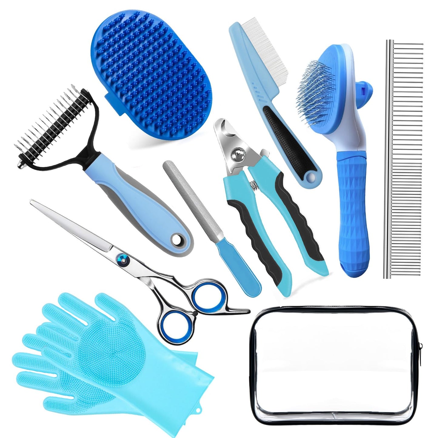13Pcs Pet Grooming Kit - Dog Cat Deshedding Brush, Nail Clippers with File, Hair Remover Gloves & Bath Tools for Long/Short Haired Pets, Grooming Tool for Long and Short Haired Pets