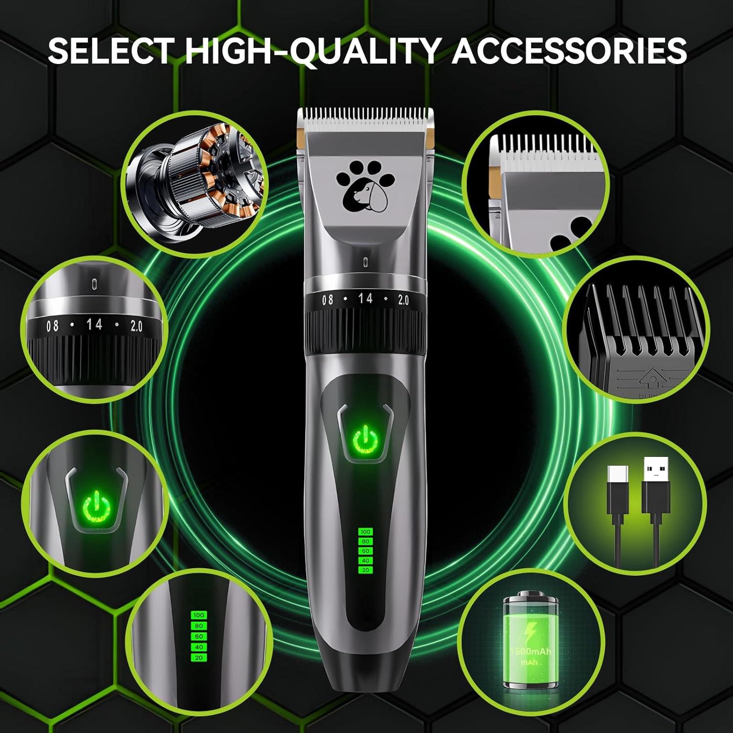 Dog Clippers Cordless, Professional Dog Trimmer, 2-Speed Low Noise Dog Grooming Kit, Pet Trimmer for Small Large Thick Hair Dogs - Comfort Style