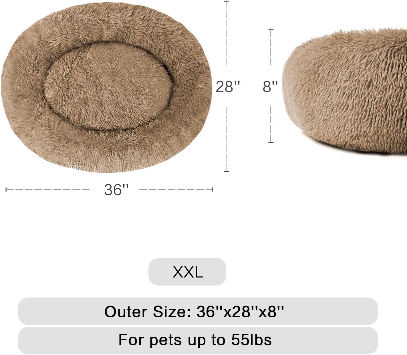 MFOX Calming Dog Bed Cat Bed Donut, Faux Fur Donut Cuddler Washable Self-Warming Pet Bed, Large Round Plush Dog Bed for Small/Medium/Large Dogs(60cm/80cm/90cm/110cm) - Comfort Style