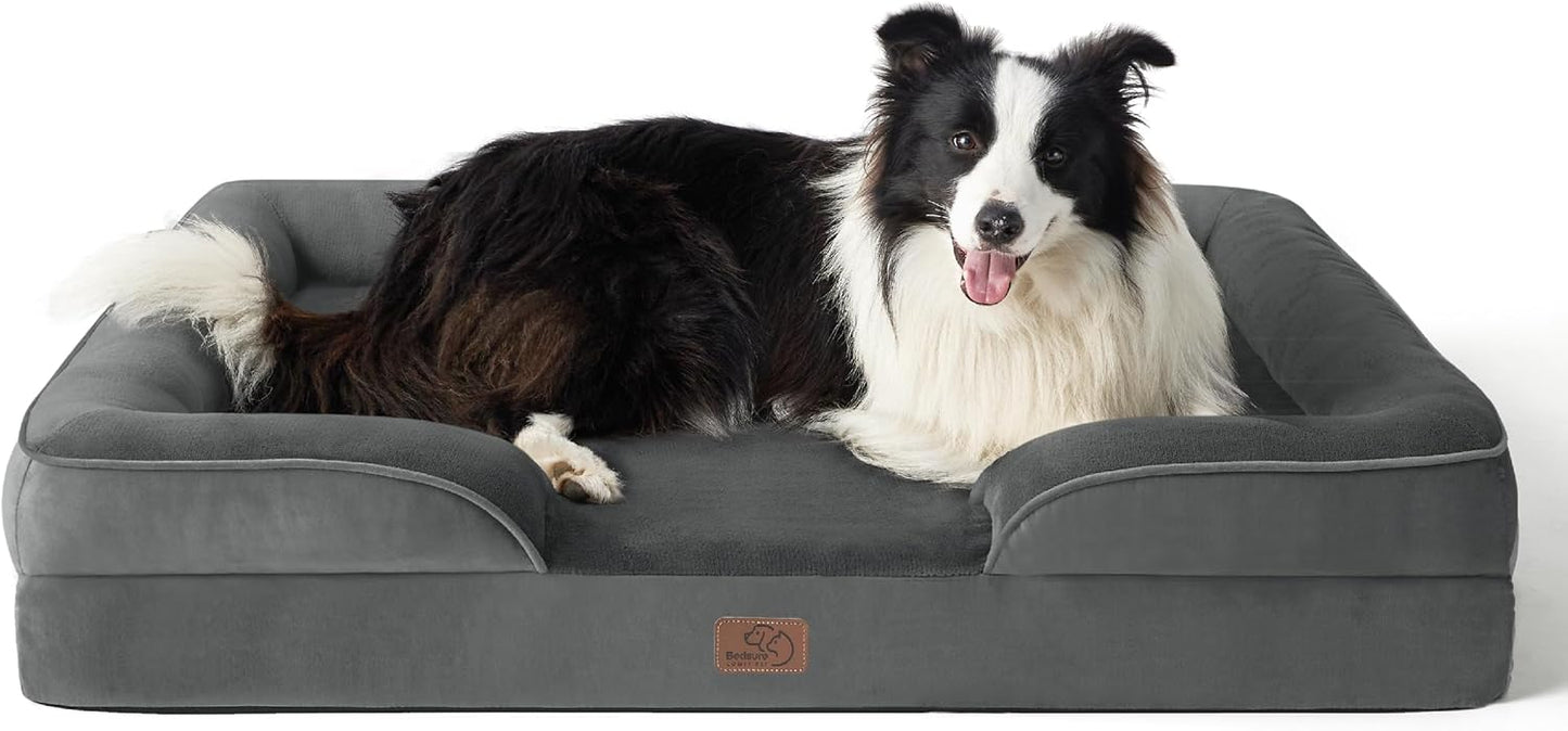 Bedsure Dog Sofa Bed Extra Large - Washable Orthopedic Dog Beds and Couch with Removable Flannel Zipper Cover, XL Waterproof Human Dog Bed for Adults, 106x80x16cm - Comfort Style