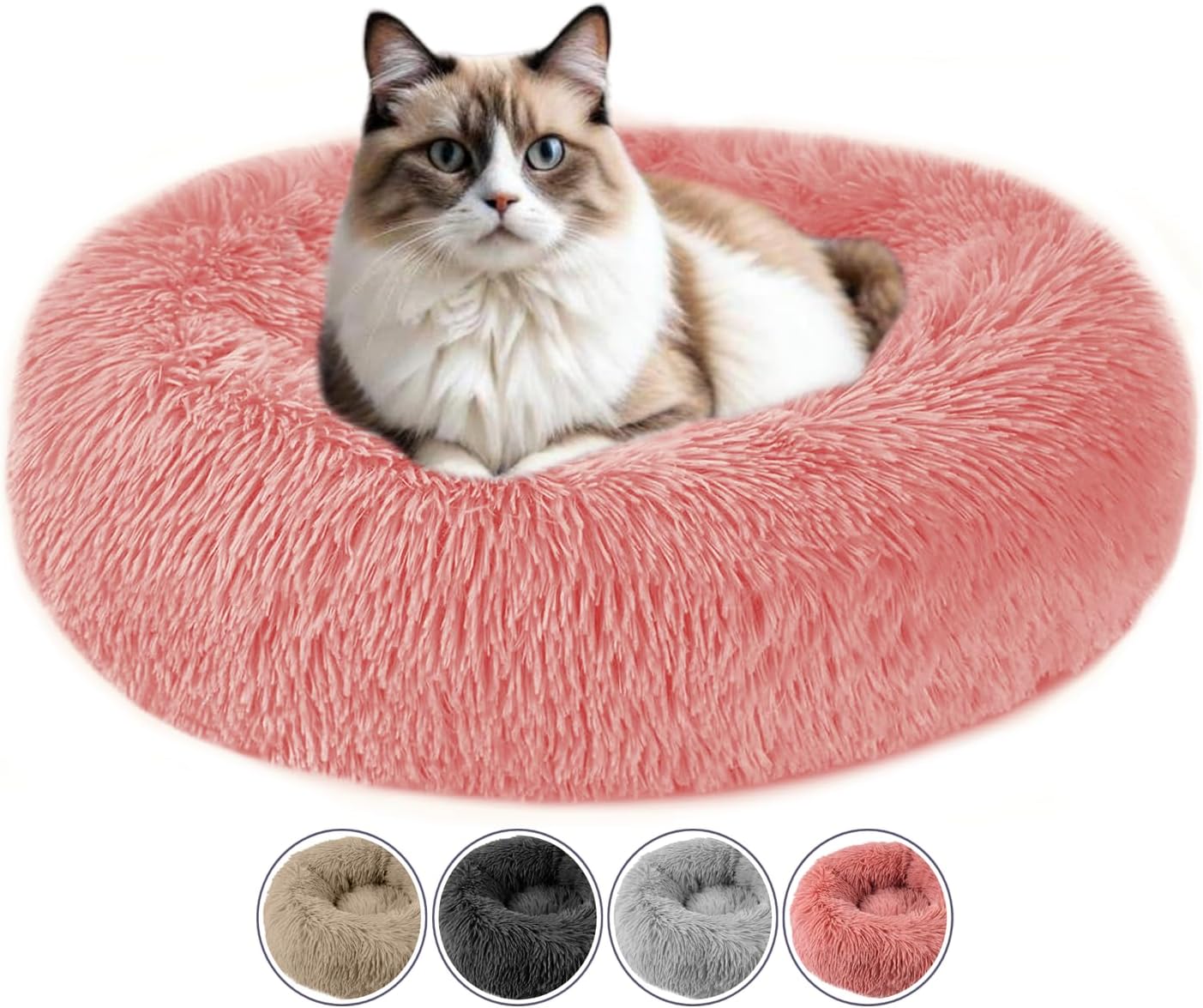 ELYF 50cm Dark Grey Donut Cat Beds for Indoor Cats Clearance, Kitten Bed and Puppy Bed with Anti-Slip Waterproof Bottom, Fluffy Cosy Pet Bedding & Furniture for Small Dog Bed Clearance, Large Cat Bed - Comfort Style