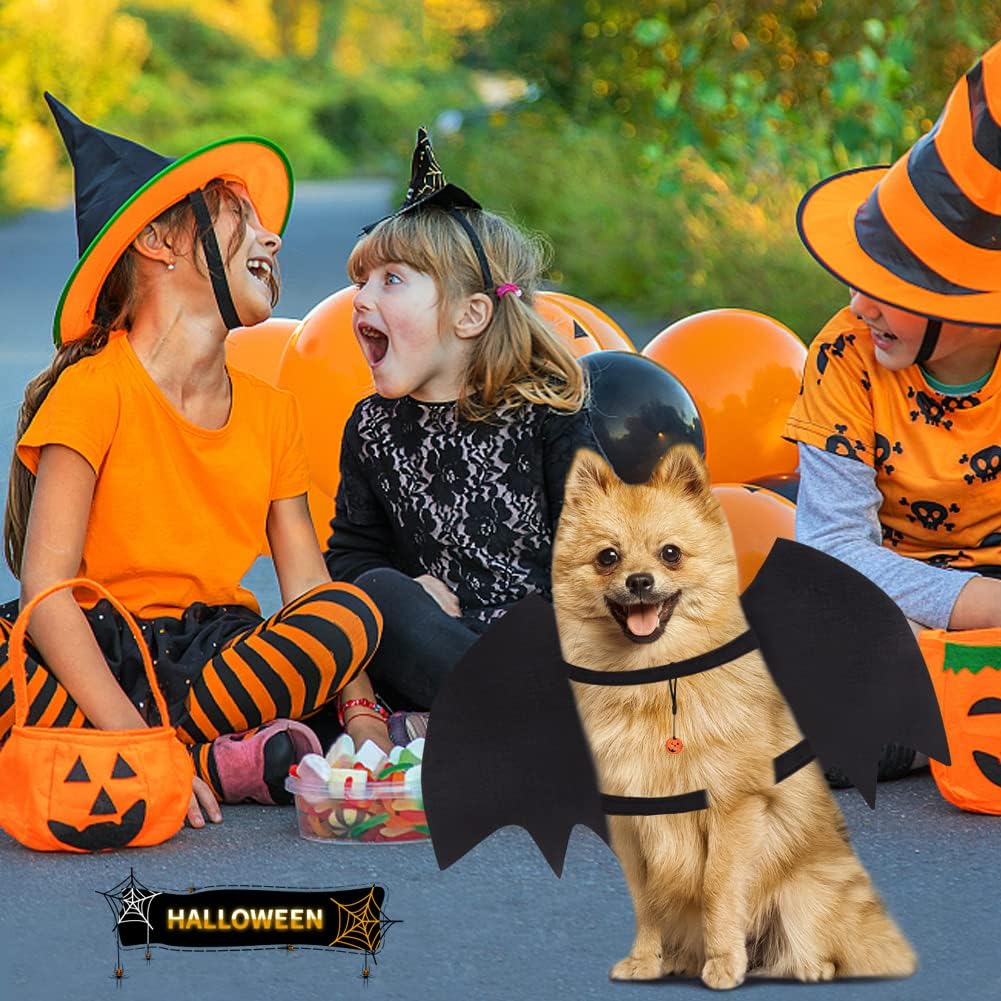 Vivifying Dog Bat Wings, Dog Halloween Costumes for Medium Dogs with Pumpkin Bell, Adjustable Pet Cosplay Costumes(Neck：12.6-20.5 in/Chest：13.5-24.4 in)