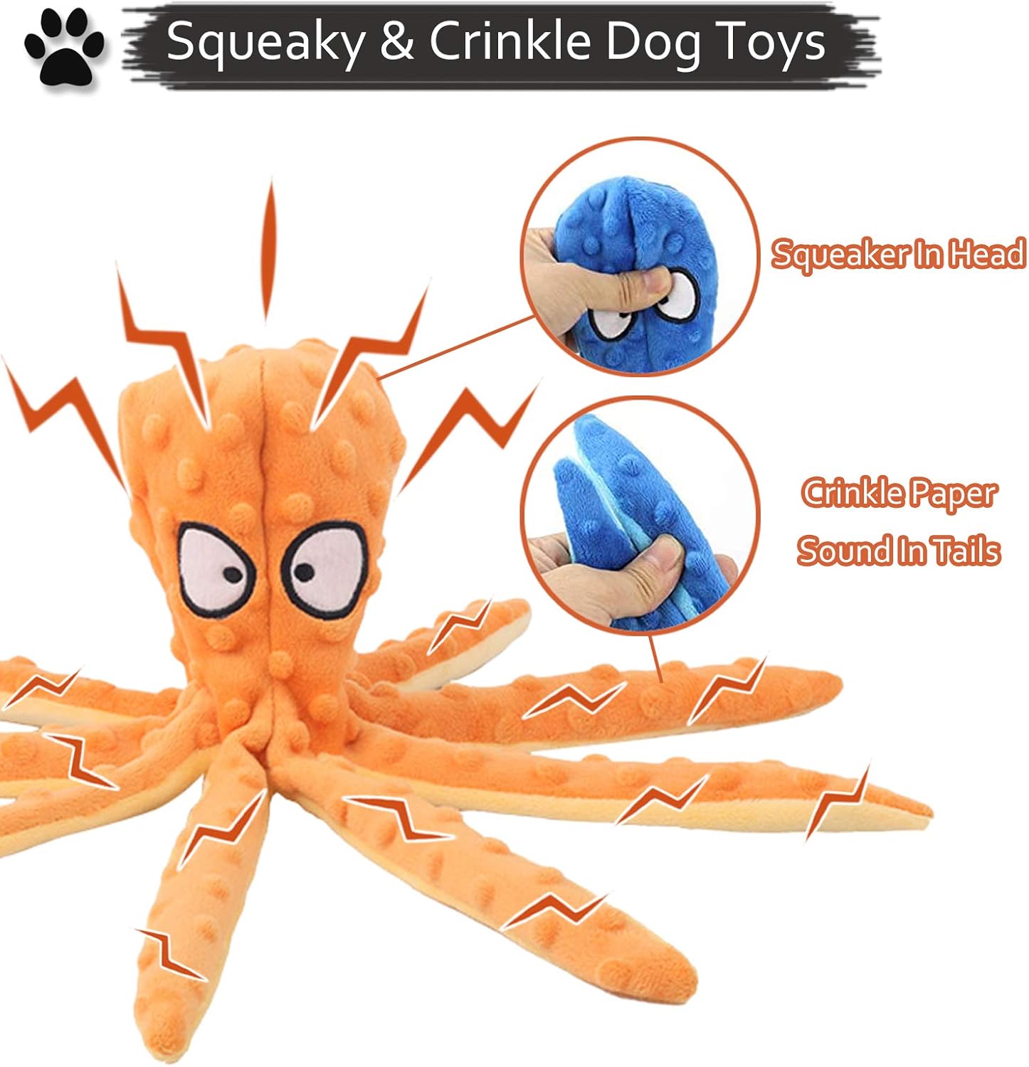 Acehome Squeaky Dog Interactive Play Toy,No Stuffing Octopus Dog Chew Toy with Crinkle Paper for Medium and Large Dog Playing(Blue) - Comfort Style