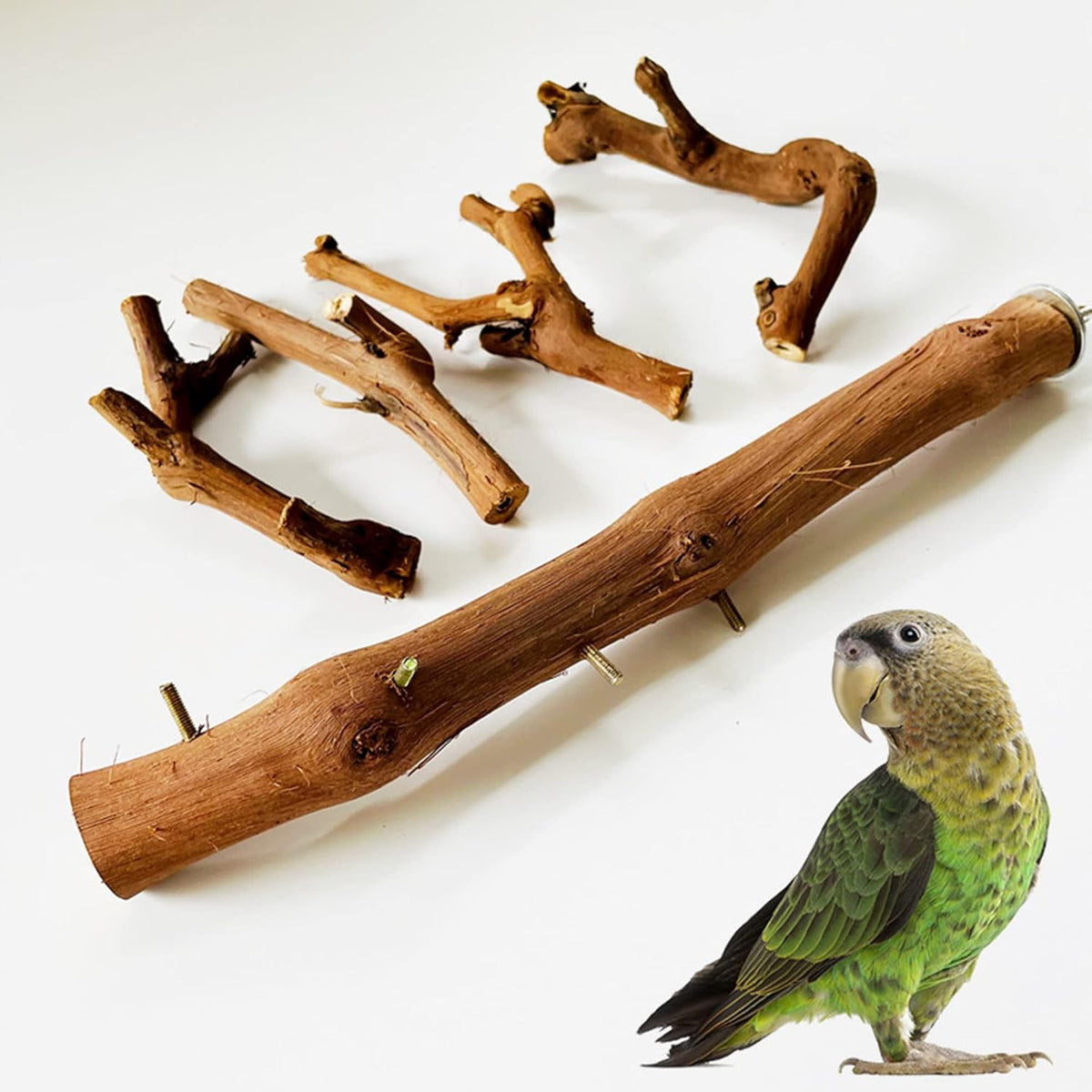 Allazone 5 PCS Natural Wooden Parrot Stand Bird Perch Stand Grape Stick Hanging Multi Branch Perch for Parrots, Bird Cage Accessories - Comfort Style