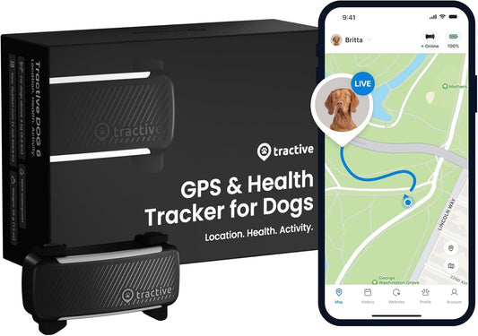 Tractive GPS Dog Tracker | Market leader | Real-time location tracking | Escape Alerts | Activity Monitoring | Health Alerts | Bark Monitoring | Works With Subscription (Black) - Comfort Style