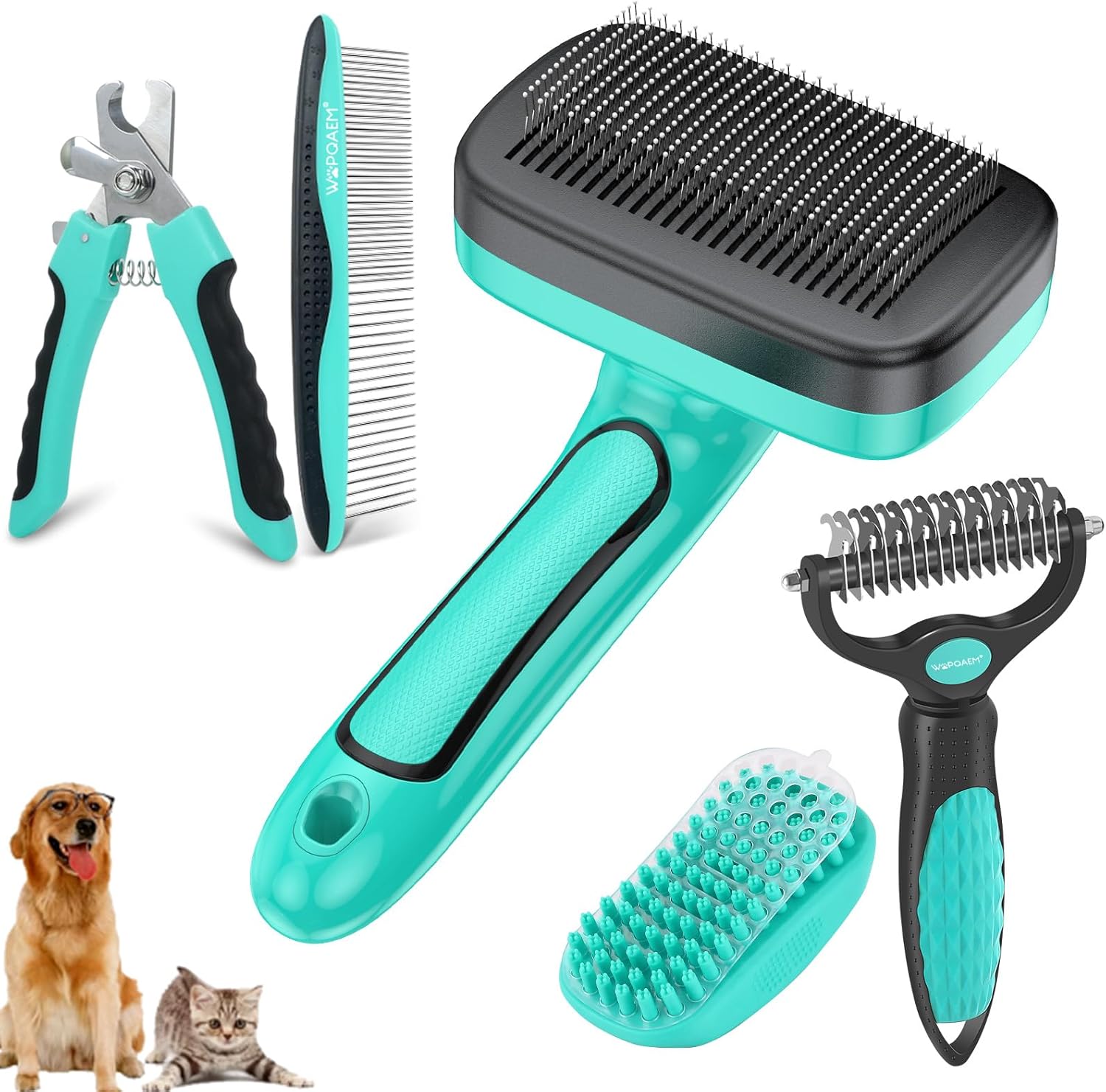 WOPQAEM Dogs Self Cleaning Slicker Brush for Shedding & Grooming Short Long Haired Pets, Removes Loose Fur, Undercoat, Mats, Tangled for Large Medium Small Sensitive Skin of Cats. Easy to Cleaning - Comfort Style
