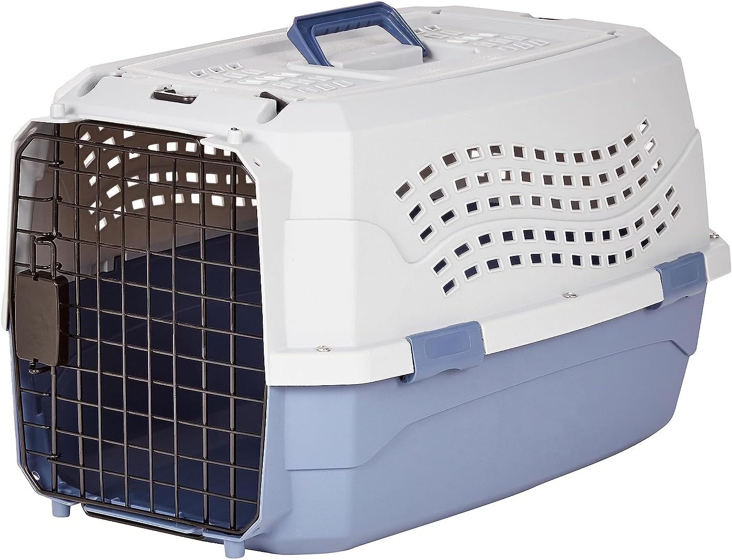 Amazon Basics Hard-Sided Cat Carrier, Two-Door Top-Load Pet Dog/Cat Travel Box Carrier, Blue, 58 L x 38 W x 33 H cm - Comfort Style