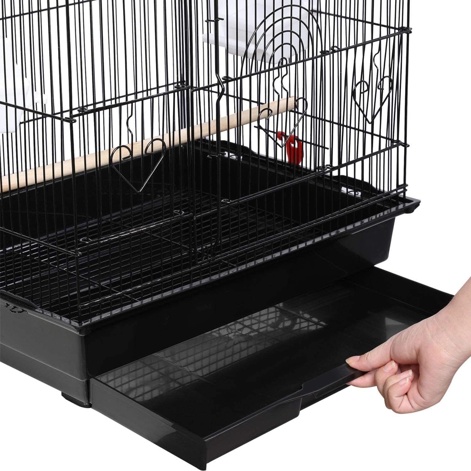 37" Rooftop Metal Large Bird Parrot Cage Carrier For Canary Budgie Cockatiel In Black & White(Black 46L x 36W x 93H) - Comfort Style