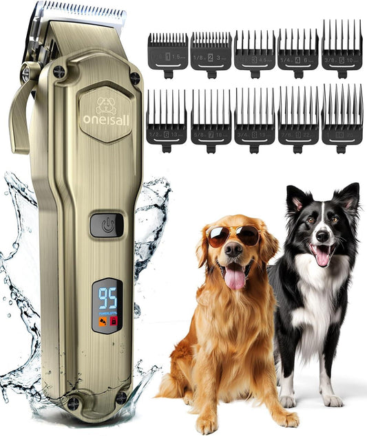 oneisall Dog Clippers for Grooming for Thick Heavy Coats/Low Noise Rechargeable Cordless Pet Shaver with Stainless Steel Blade/Waterproof Dog Shaver for Dogs Pets and Animals - Comfort Style