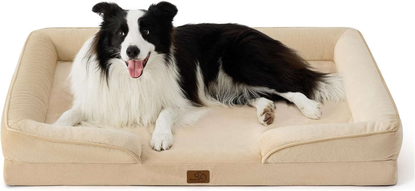 Bedsure Dog Sofa Bed Extra Large - Washable Orthopedic Dog Beds and Couch with Removable Flannel Zipper Cover, XL Waterproof Human Dog Bed for Adults, 106x80x16cm - Comfort Style