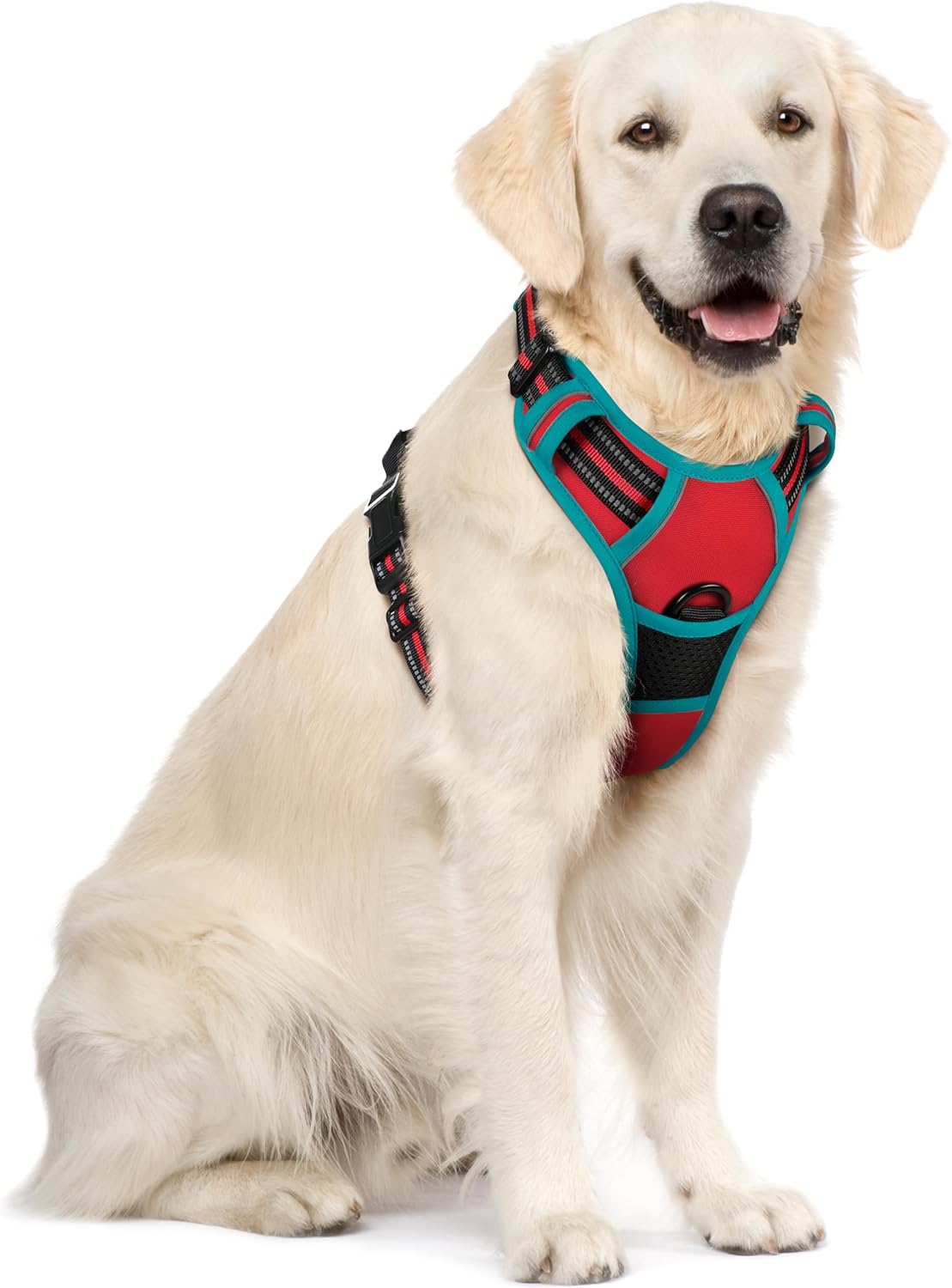 rabbitgoo Dog Harness Large Dog No Pull Pet Harness with 2 Leash Clips, Adjustable Soft Padded Pet Vest, Reflective No-Choke with Easy Control Handle for Training or Walking, Red, L - Comfort Style