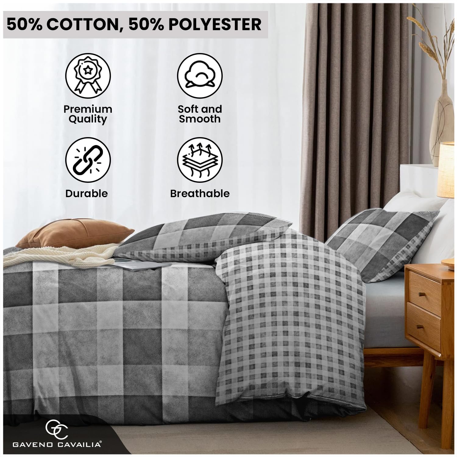 Gaveno Cavailia Luxury DENIM CHECK Bed Set with Duvet Cover and Pillow Cases, Polyester-Cotton - Comfort Style