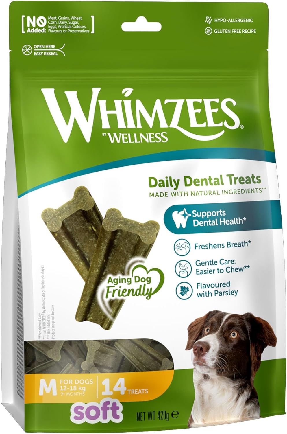 WHIMZEES By Wellness Softer Dog Dental Sticks, 28 Pieces, Size S, Dog Chews for Small Breeds, Gentle Care, Suitable for Senior Dogs, Grain-Free, Rawhide-Free - Comfort Style