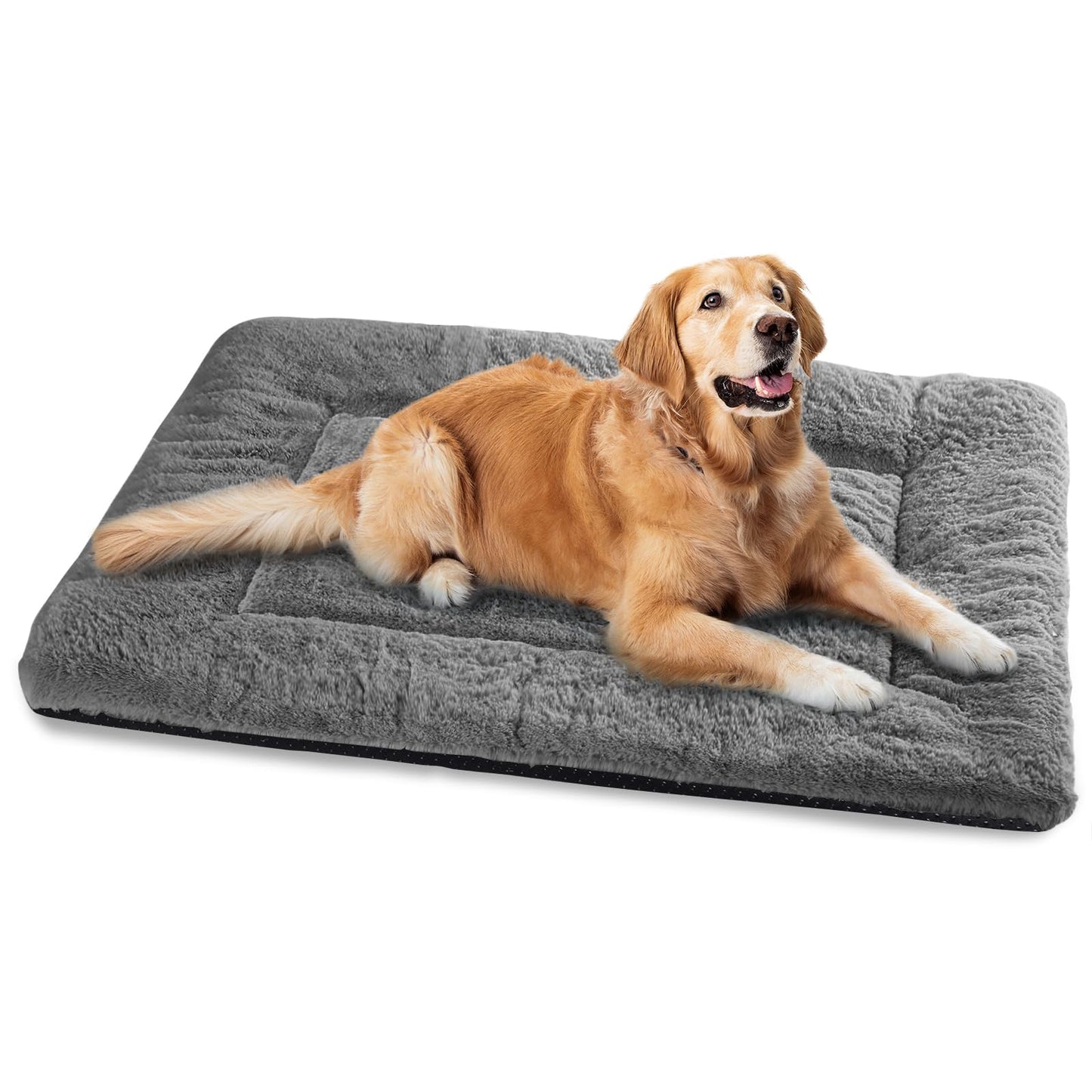 Baodan Washable Dog Bed for Medium Large Dogs Cats, Soft Dog Crate Mattress Mat, Fluffy Comfortable Pet Beds Pad Cushion- XL 106x71 cm, Grey