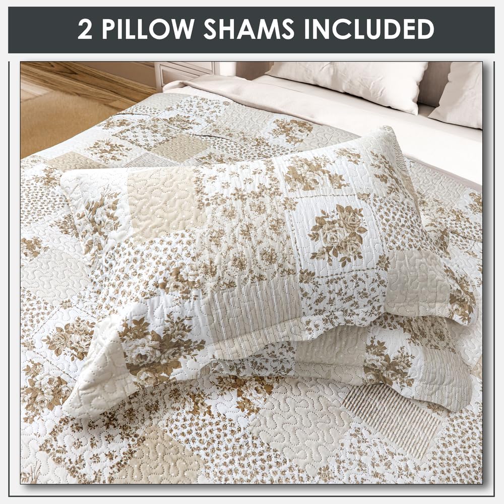 Emma Barclay Cotswold - Quilted Patchwork Bedspread Set in Natural - Double
