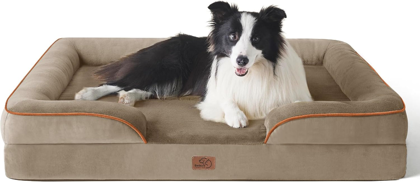 Bedsure Dog Sofa Bed Extra Large - Washable Orthopedic Dog Beds and Couch with Removable Flannel Zipper Cover, XL Waterproof Human Dog Bed for Adults, 106x80x16cm - Comfort Style