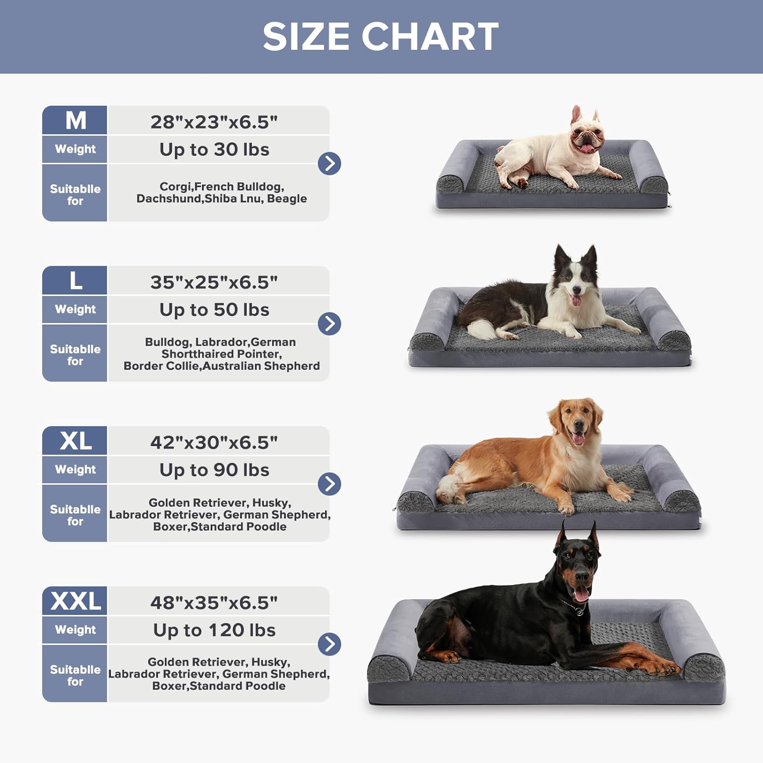 FURTIME Large Dog Bed(89 x 64cm), Orthopedic Memory Foam Dog Beds Sofa with Removable Flannel Cover, Washable Pet Bed, Good for Doberman Pinscher, Sheltie, Border Collie, Australian Herding Dog - Comfort Style