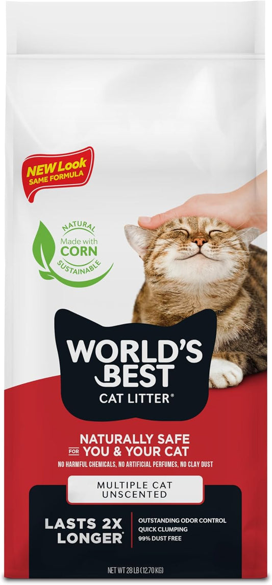 World's Best Cat Litter 28lb,Multiple Cat Unscented, 12.7 kg (Pack of 1) - Comfort Style