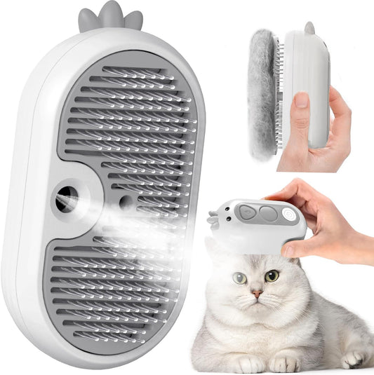 Cat Steam Brush with Release Button, Rechargeable Pet Steam Brush for Long Short Hair Cats Dogs Rabbits, Self Cleaning Slicker Steamy Cat Brush With Water Tank for Pet Shedding Grooming - Comfort Style