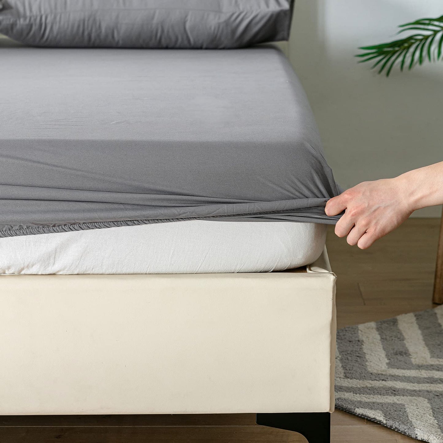 Fitted Sheet Bed Sheets 25CM Extra Deep Pocket Soft and Breathable Fitted Bedding Sheets