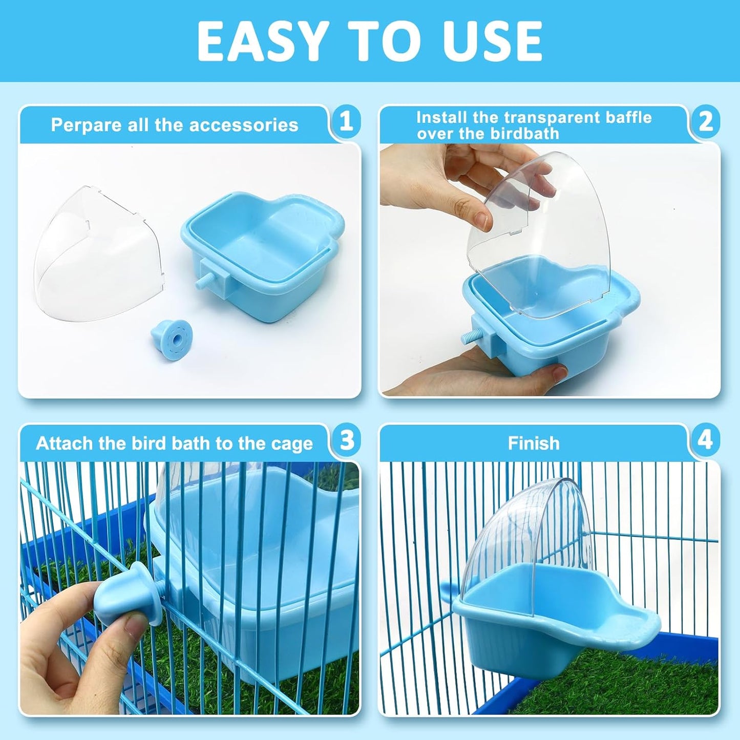 Bird Bath Tub,Hanging Birdbath Box Toy Budgies Caged Bathing Tubs Parrot Bath Tub Water Shower Food Feeder Holder Tray Bird Baths for Birdcages Accessory Small Birds Canary Cockatiel Parakeet(Blue) - Comfort Style