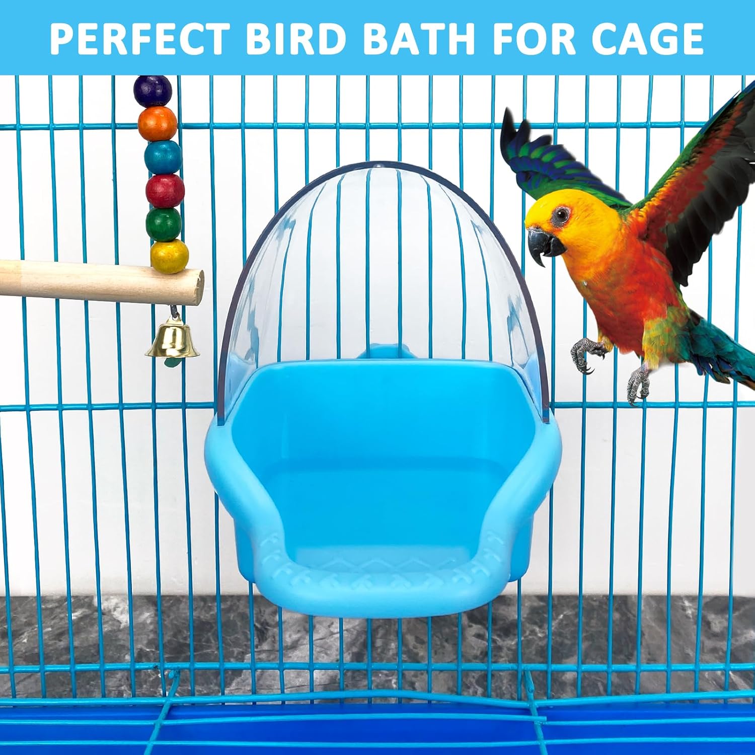 Bird Bath Tub,Hanging Birdbath Box Toy Budgies Caged Bathing Tubs Parrot Bath Tub Water Shower Food Feeder Holder Tray Bird Baths for Birdcages Accessory Small Birds Canary Cockatiel Parakeet(Blue) - Comfort Style