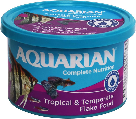 AQUARIAN Complete Nutrition, Aquarium Tropical & Temperate Fish Food Flakes, 50g Container - Comfort Style