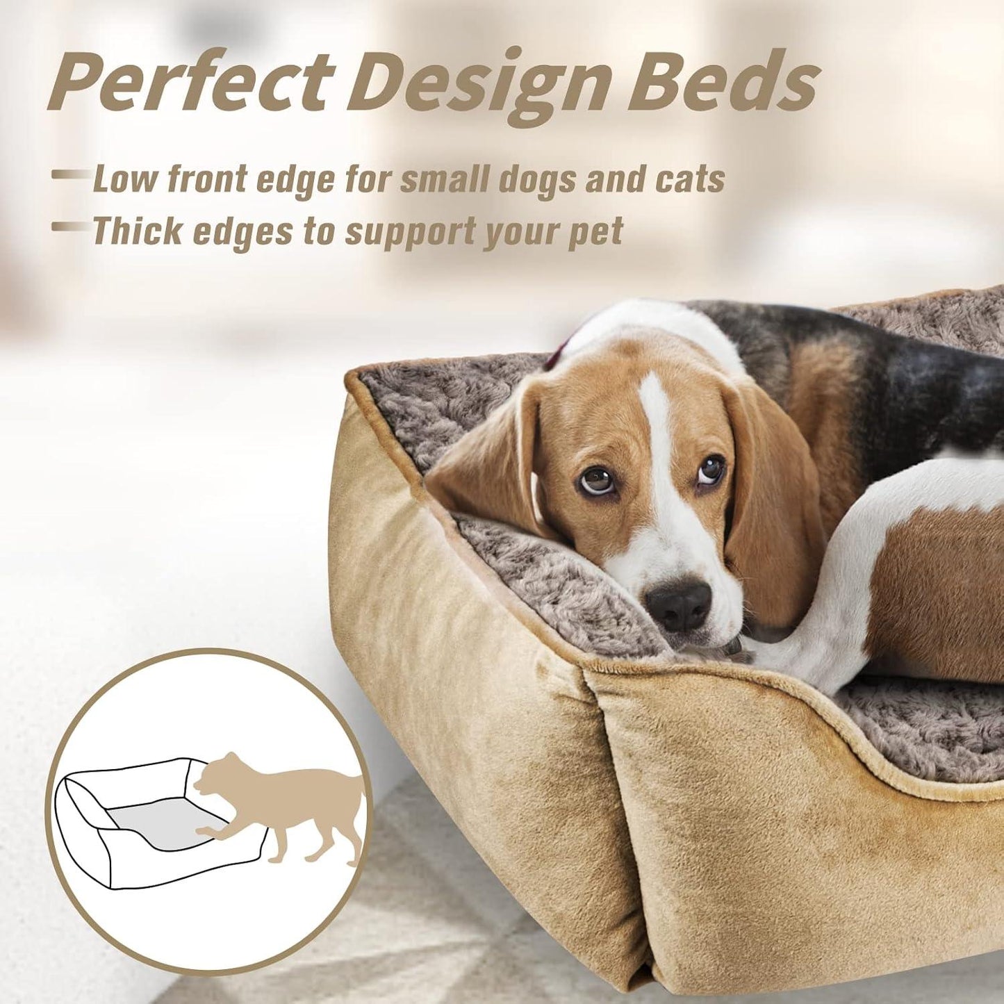 JOEJOY Dog Bed Medium - Washable Dog Bed Anti-Anxiety Dog Bed Soft Plush Dog Bed Rectangle Non-Slip Bottom Pet Bed - Small | Medium | Large Size Mattress Mat For Dog, Grey - Comfort Style