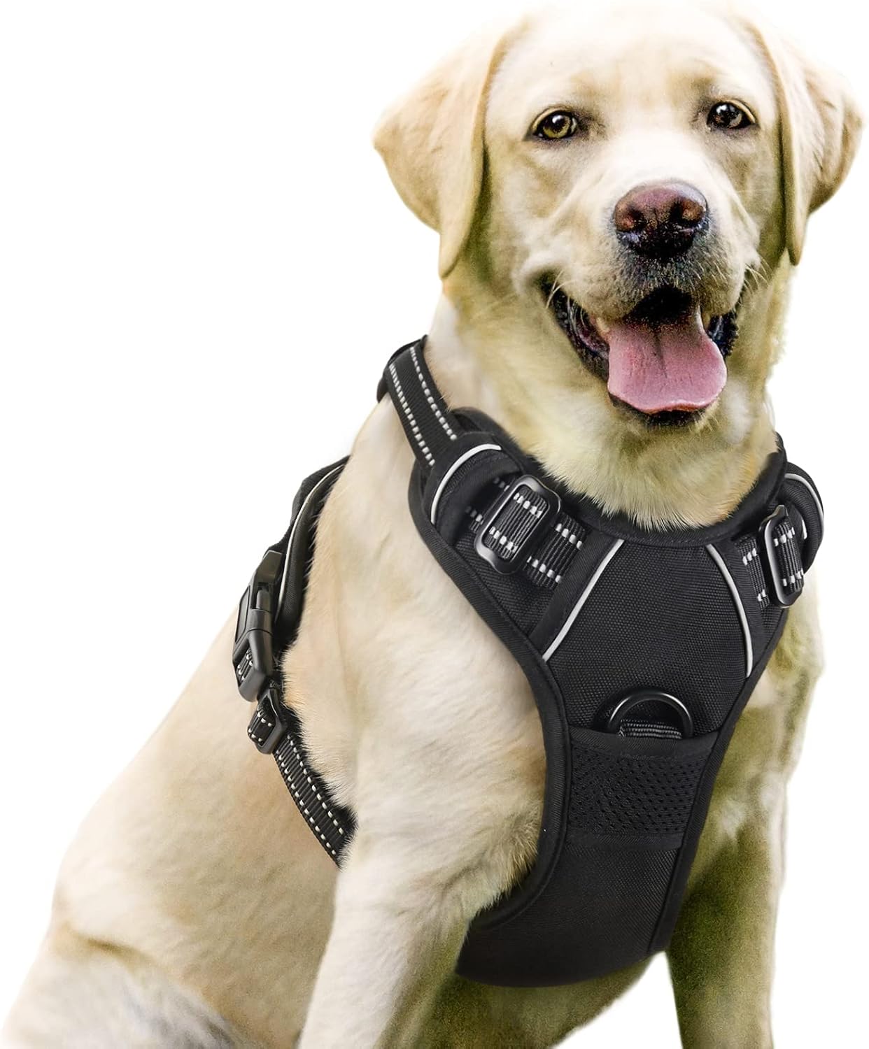 rabbitgoo Dog Harness Large Dog No Pull Pet Harness with 2 Leash Clips, Adjustable Soft Padded Pet Vest, Reflective No-Choke with Easy Control Handle for Training or Walking, Red, L - Comfort Style