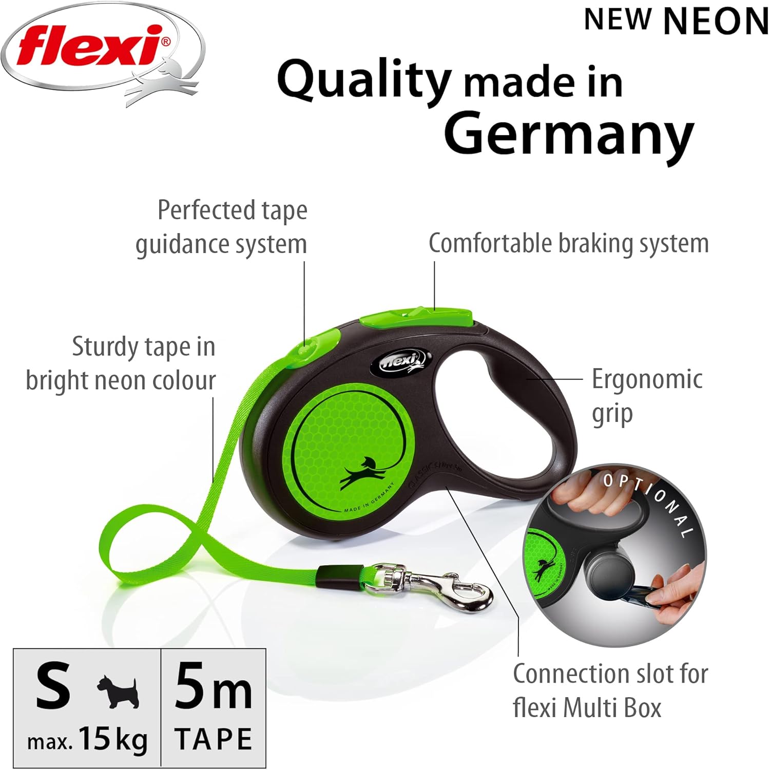 Flexi New Classic Tape Blue Large 8m Retractable Dog Leash/Lead for dogs up to 50kg/110lbs - Comfort Style
