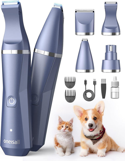 oneisall Dog Cat Grooming Kit 4 in 1 Cordless, Quite Dog Paw Trimmer for All/Sensitive Areas, Dog Trimmer for Grooming, Pet Clippers for Small Dogs/Cats/Rabbits/pet Mouse - Comfort Style