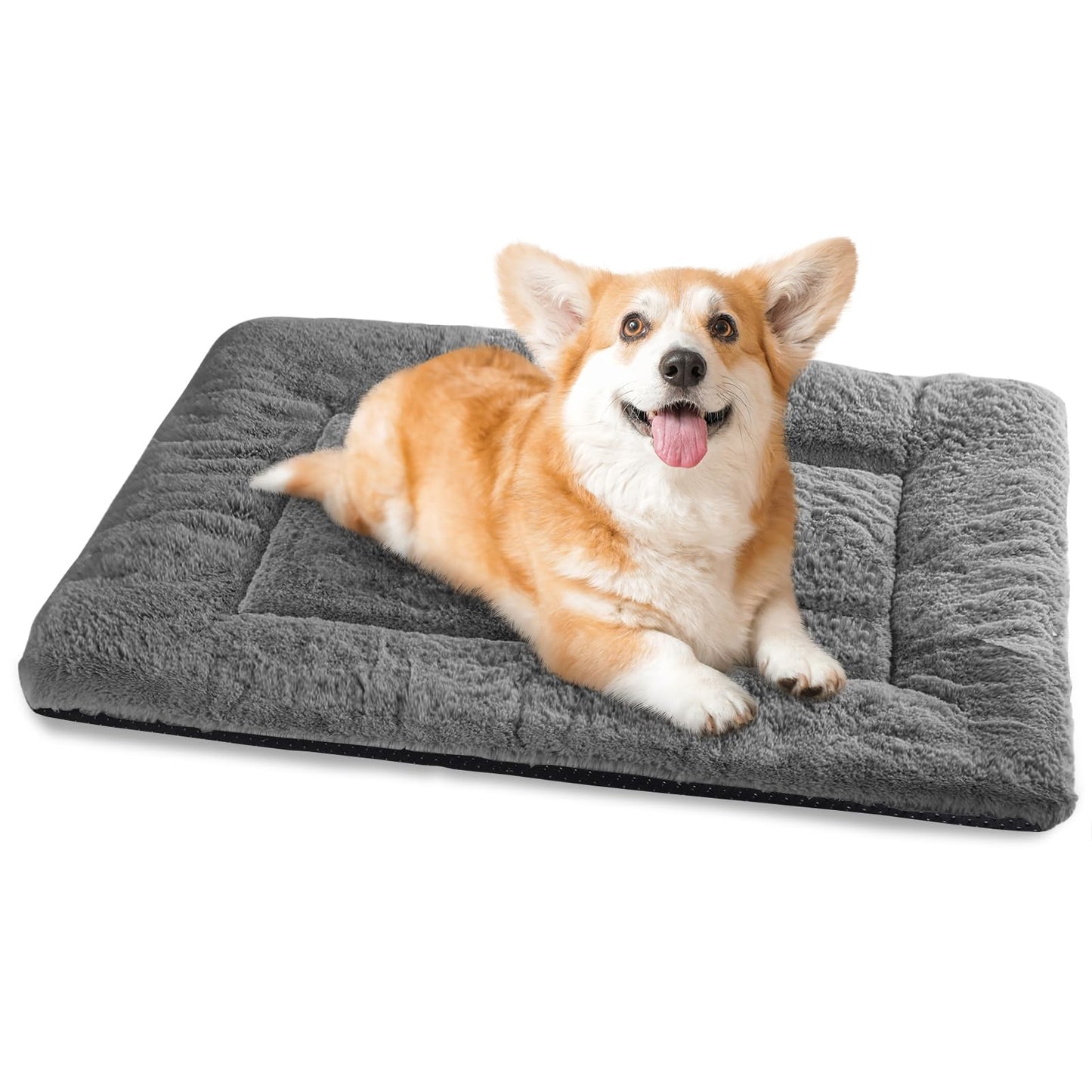 Baodan Washable Dog Bed for Medium Large Dogs Cats, Soft Dog Crate Mattress Mat, Fluffy Comfortable Pet Beds Pad Cushion- XL 106x71 cm, Grey