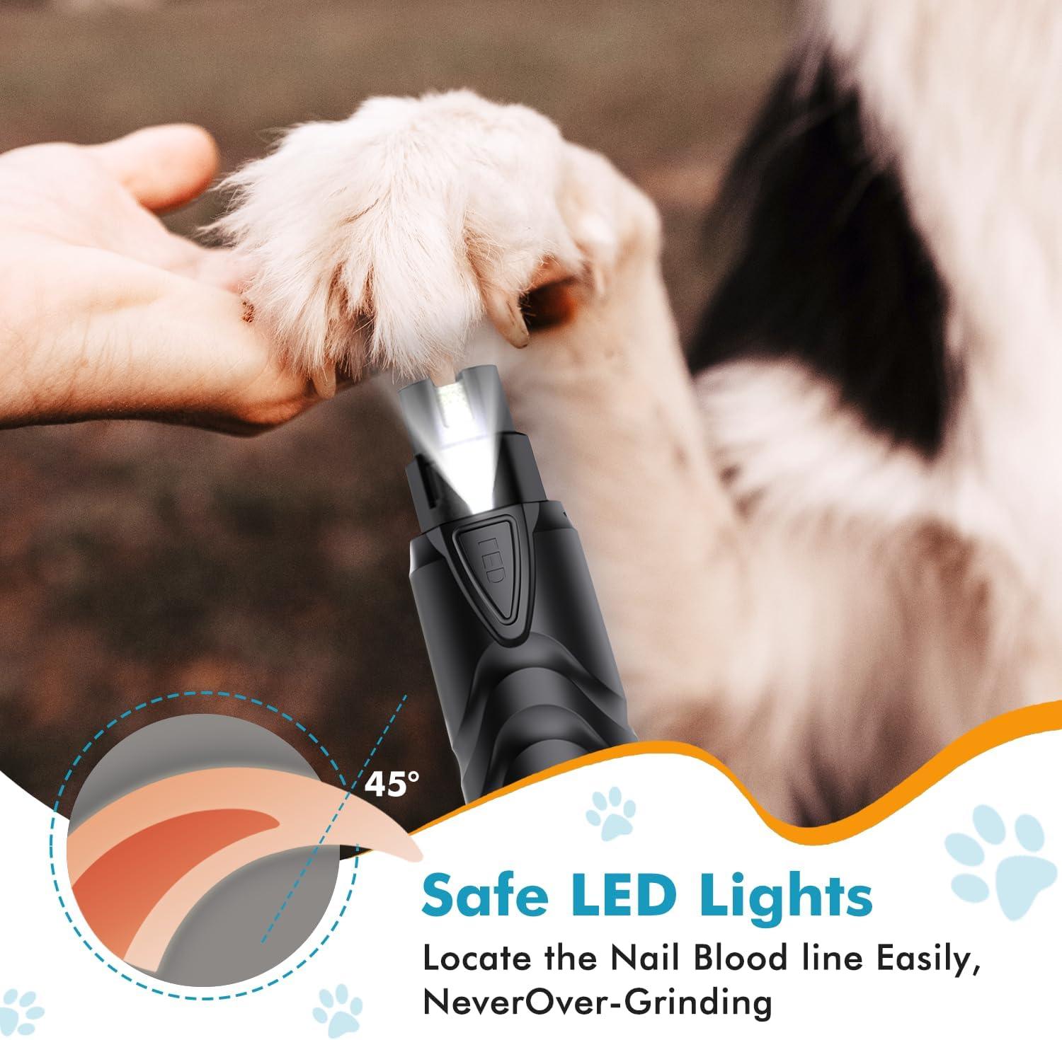 ETENTOUS Pet Dog Nail Grinder, Professional Pet Nail Grinder Low Noise, 2-Speed Mode Dog Claw Grinder Pet Nail Trimmer with LED Light, for Small Medium Large Breed Dog and Cat - Comfort Style