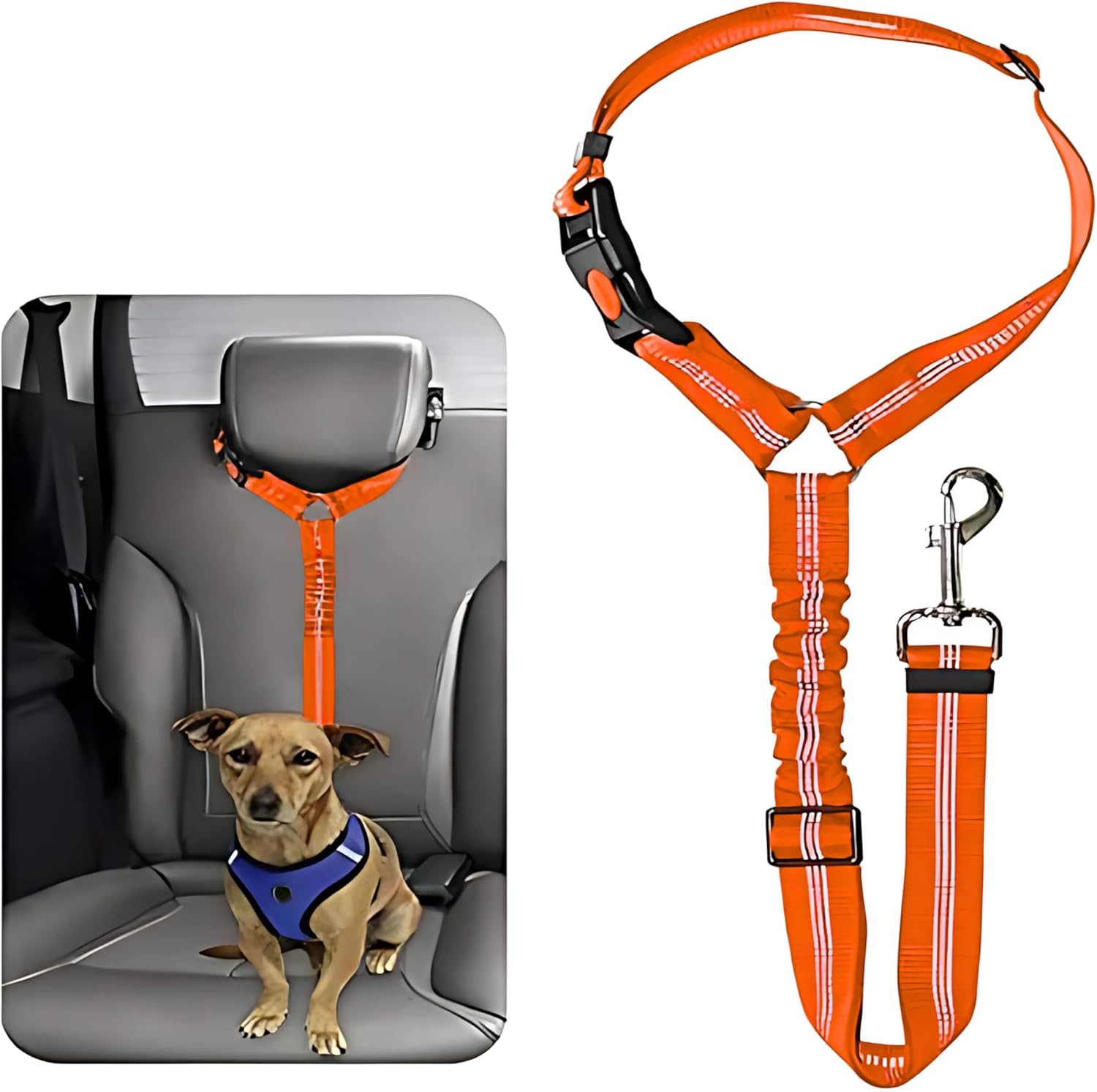 Dog Seat Belts For Cars - Dog Car Harness Adjustable - Headrest Dog Car Seat Belt Restraint Puppy - Elastic Pet Dog SeatBelt harness - Strong Leads Harness for Dogs Cats and Pets (BLACK) - Comfort Style