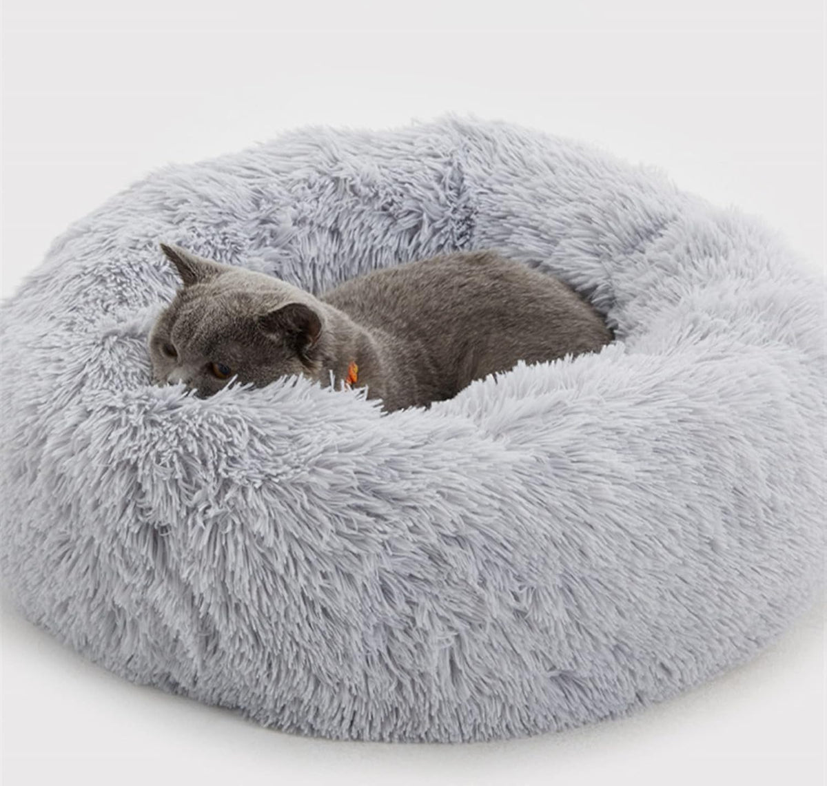 Enjamoy Plush Donut Dog Bed, Calming Round Dog Cat Bed Soft and Fluffy Cuddler Pet Cushion Self-Warming Puppy Beds Machine Washable, Grey 50cm - Comfort Style