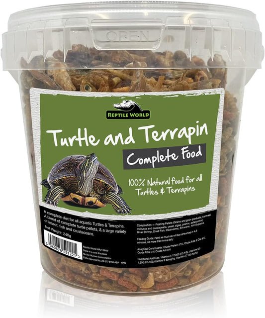 Reptile World Turtle and Terrapin Complete Food 1ltr Tub (240g) | Floating Blend with Pellets, Insects & Fish - Comfort Style