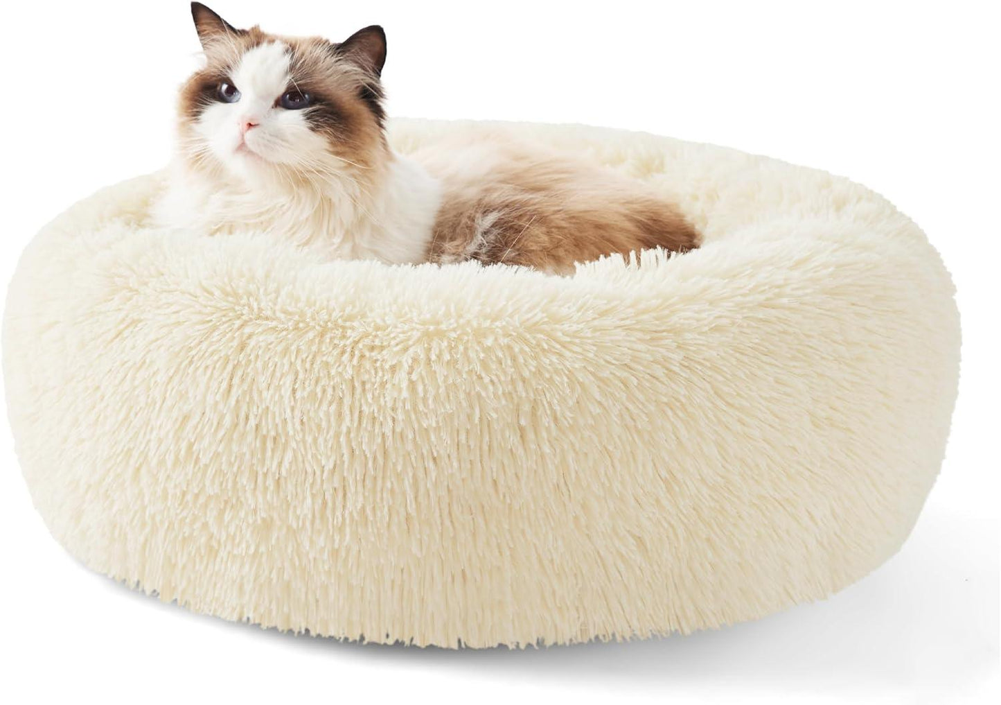 Bedsure Dog Bed Donut Bed - Washable Cat Beds for Indoor Cats Large, Fluffy Calming Kitten Bed for Small Dog and Puppy, Grey, 50x50x16cm - Comfort Style