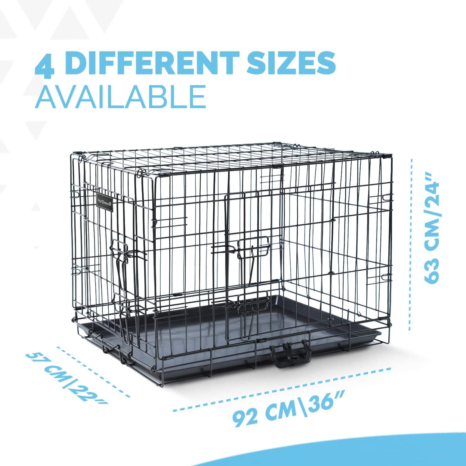Furdreams Dog Cage Crate – Heavy Duty Black Metal Folding Crate