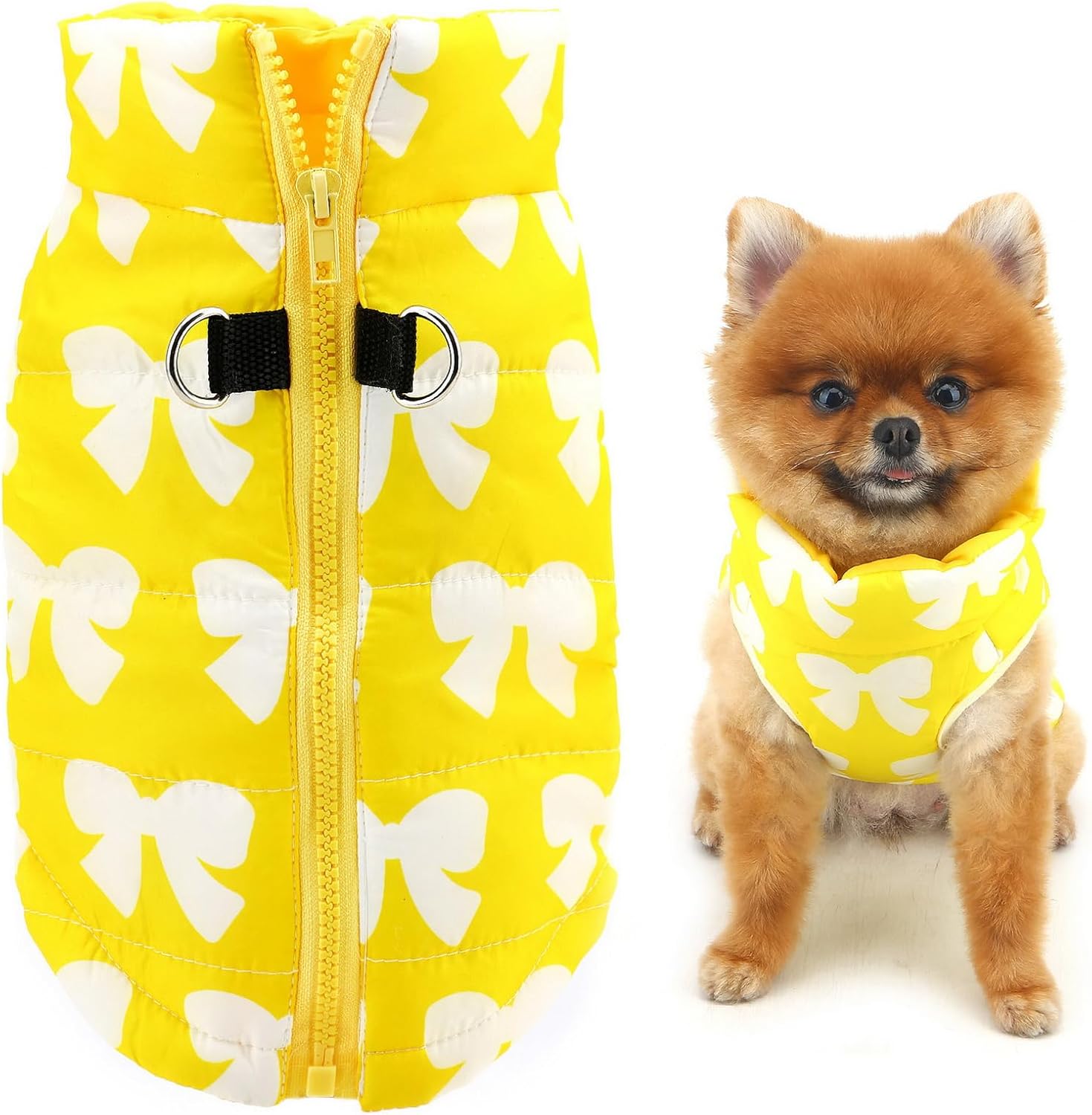 SMALLLEE_LUCKY_STORE Small Dog Cat Winter Coat Harness Jacket with D-ring Boy Girl Pet Puppy Comfort Padded Bomber Vest No Pull Chihuahua Clothes Pink Bows XS - Comfort Style