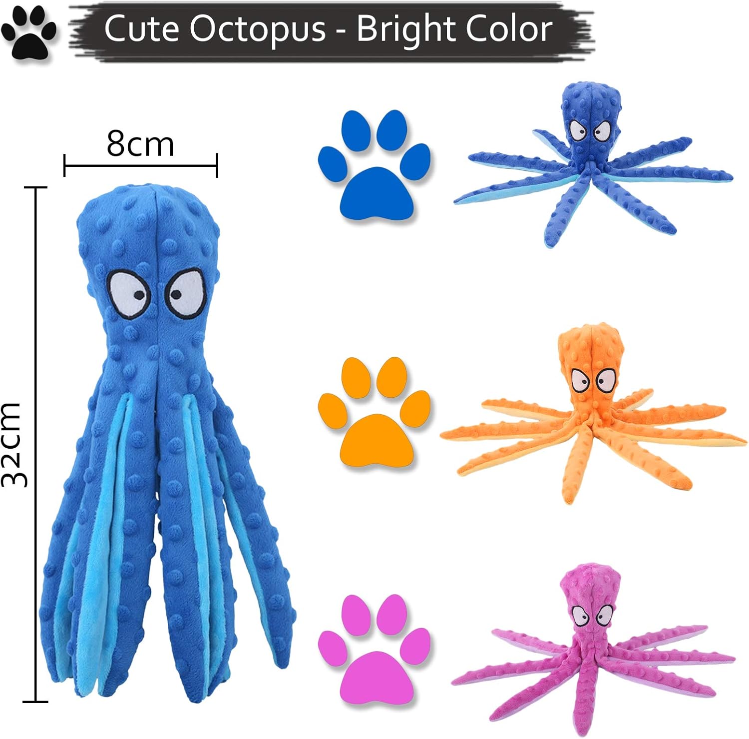 Acehome Squeaky Dog Interactive Play Toy,No Stuffing Octopus Dog Chew Toy with Crinkle Paper for Medium and Large Dog Playing(Blue) - Comfort Style