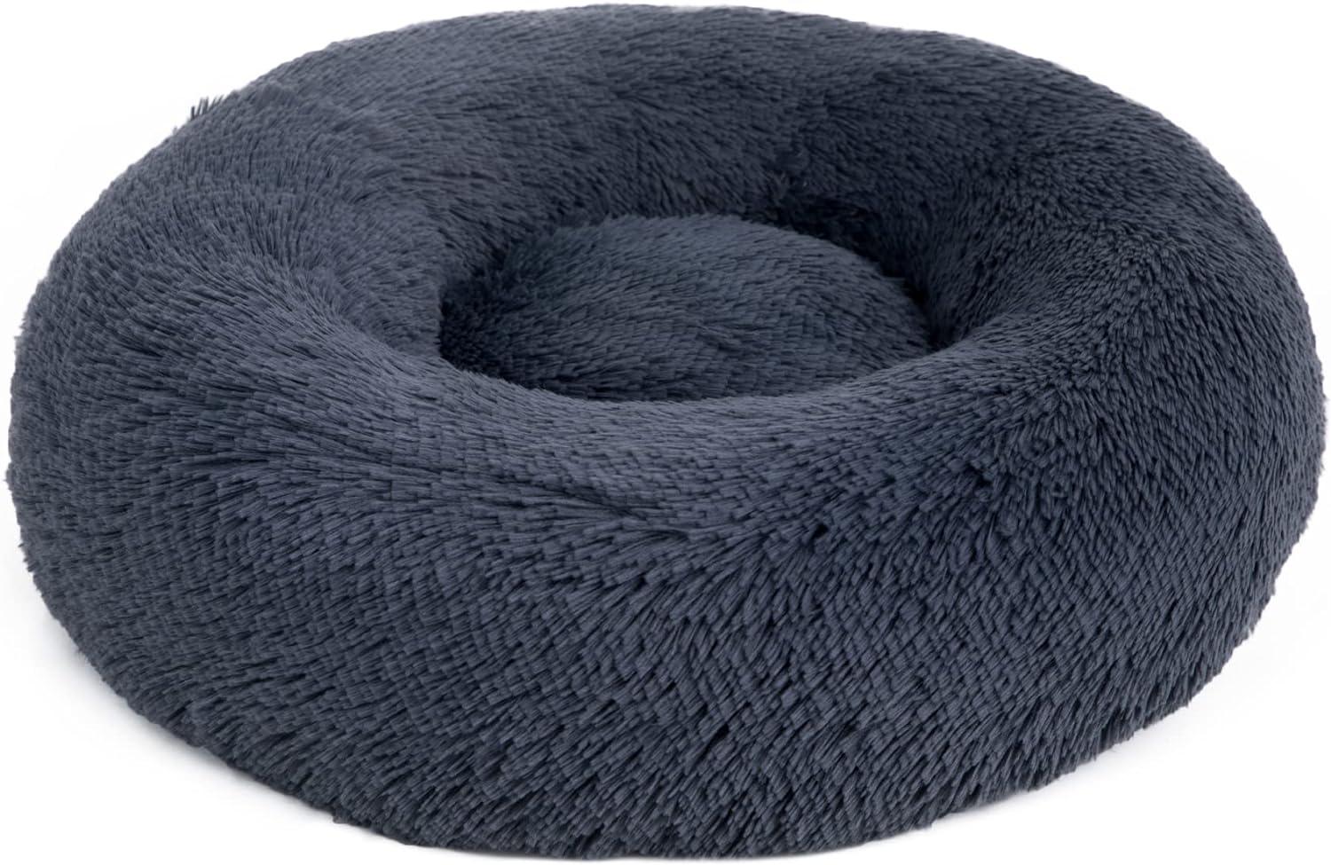 Bedsure Dog Bed Donut Bed - Washable Cat Beds for Indoor Cats Large, Fluffy Calming Kitten Bed for Small Dog and Puppy, Grey, 50x50x16cm - Comfort Style