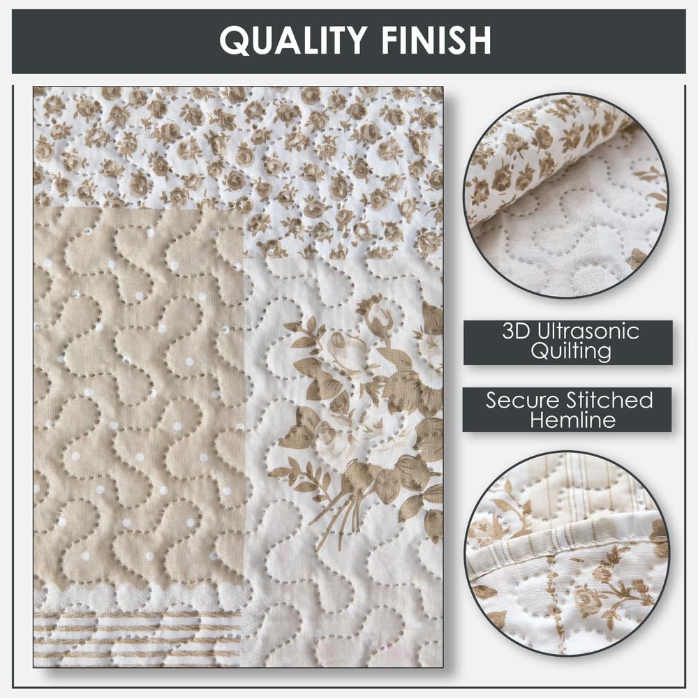 Emma Barclay Cotswold - Quilted Patchwork Bedspread Set in Natural - Double